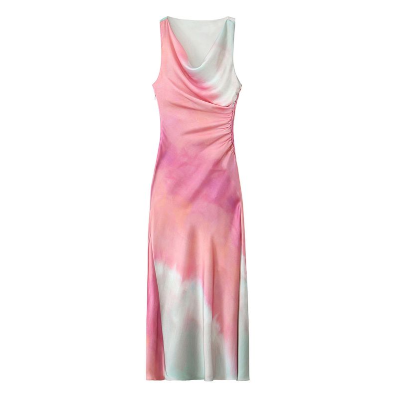 Kaslead New Arrival Women's Clothing Fashion Style Fashion Silm Tie-Dye Print Midi Skirt Dress 3031200