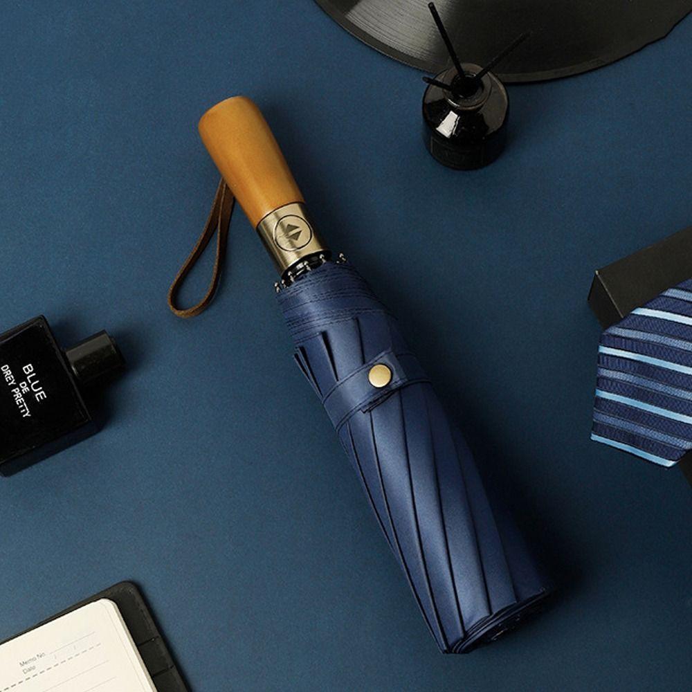 36 Bone Automatic Rain Umbrella Wood Handle Women's Parasol Folding Umbrella  For Men and Women