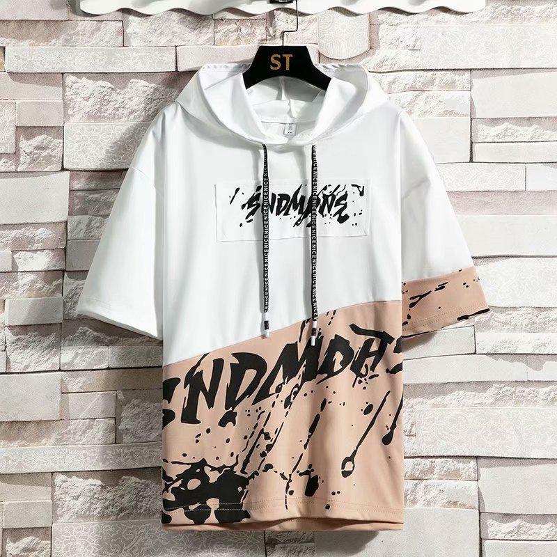 Men's Summer Short-Sleeved Hooded T-Shirt - Korean Style Trendy Five-Point Sleeves for Teens and Boys