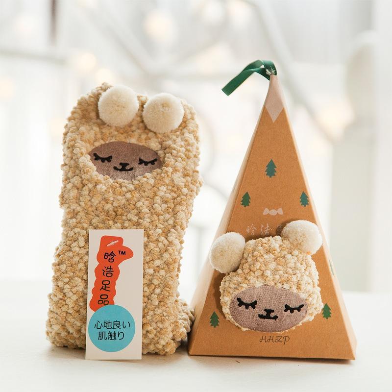 Autumn/Winter Coral Fleece Cartoon Socks - Half Fleece Sleep Women's Socks with 3D Embroidery Christmas Socks