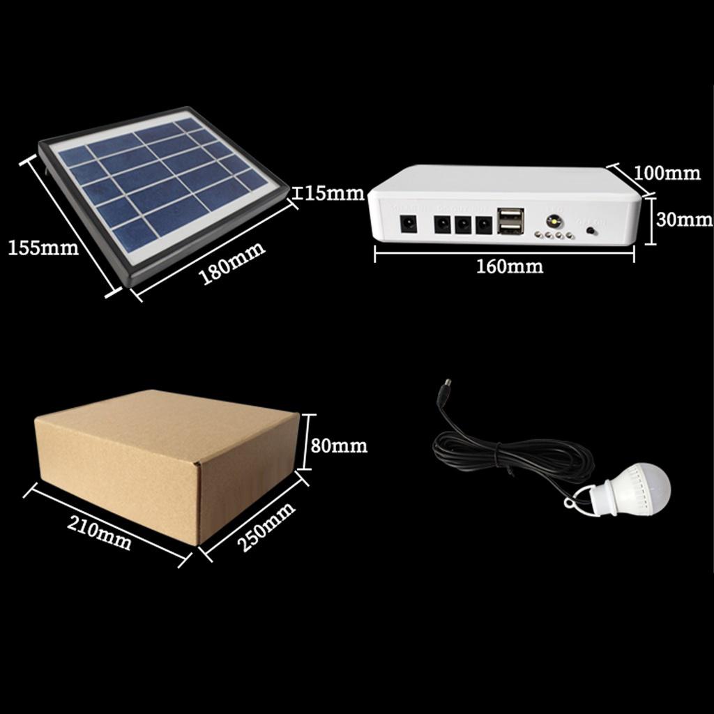 5W Solar Panel Generator Lighting Kit Set 5v USB Solar Charger with 2 LED Light Bulb Emergency Light +1.5A Output Phone Charger