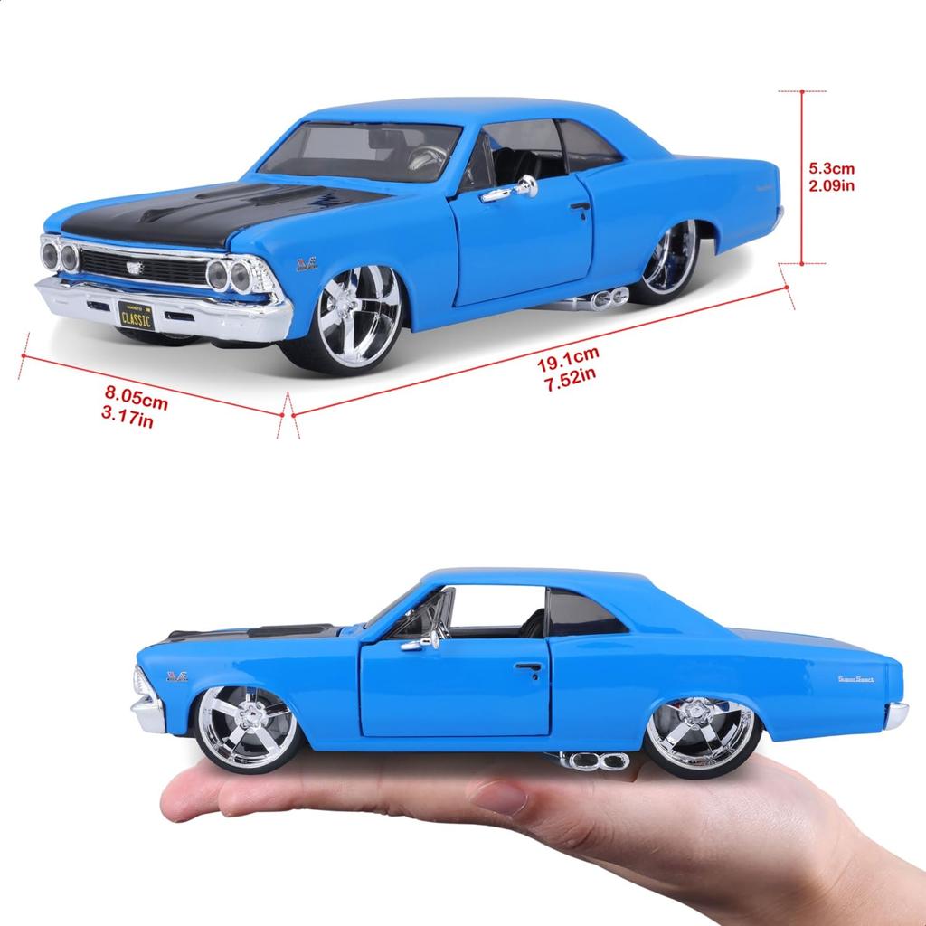 Maisto Scale Chevrolet Chevelle 1966 Blue Custom Classic Muscle Series Diecast Model Finished 31333 1/24 / Car, Product,