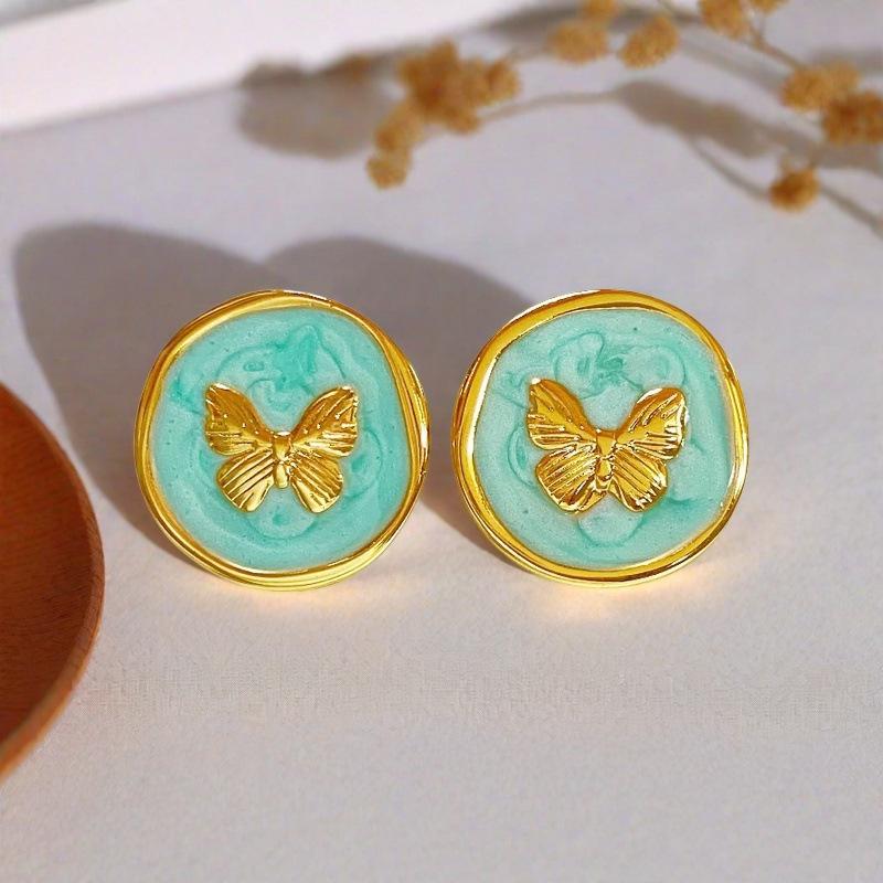 French Enamel Drip Oil Earrings: Stainless Steel, Irregular, Titanium Women's Luxury