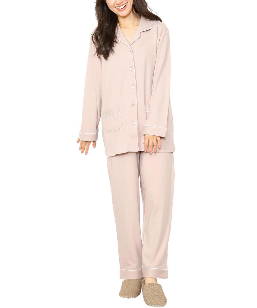 ON NISHIKI Long Sleeve Open Smooth Top and Bottom Long Loungewear Size Women's Pajamas, Front, Spring/Autumn, 100% Cotton, Skin-Friendly Material,