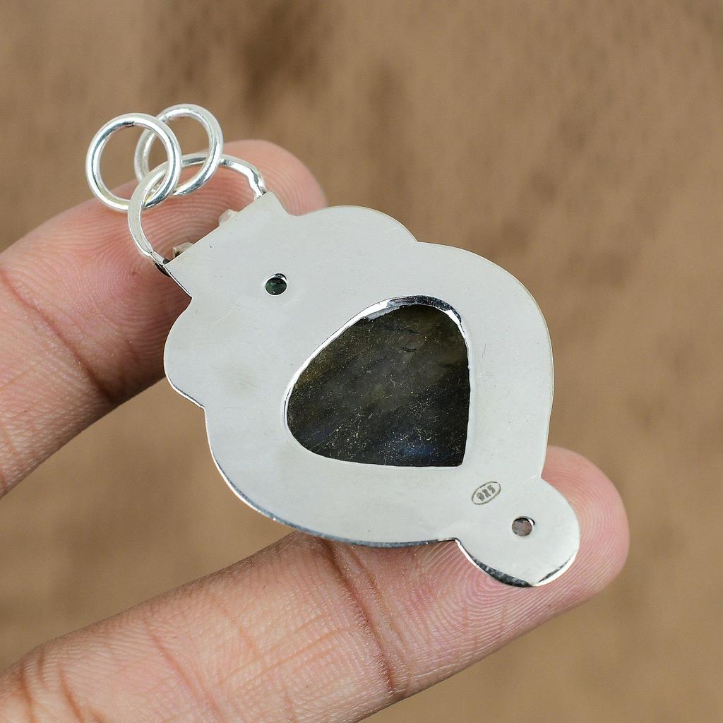 Wedding Gift For Her 925 Silver Natural Labradorite Rough Gemstone Pendant