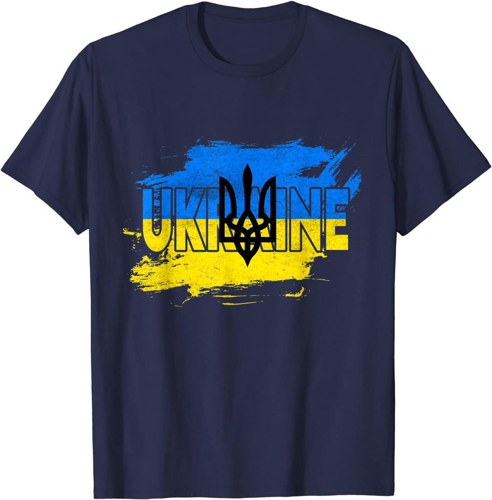 Ukraine Trident Coat of Arms Ukrainian Flag T-Shirt 100% Cotton O-Neck Summer Short Sleeve Casual Mens T-shirt Size S-3XL