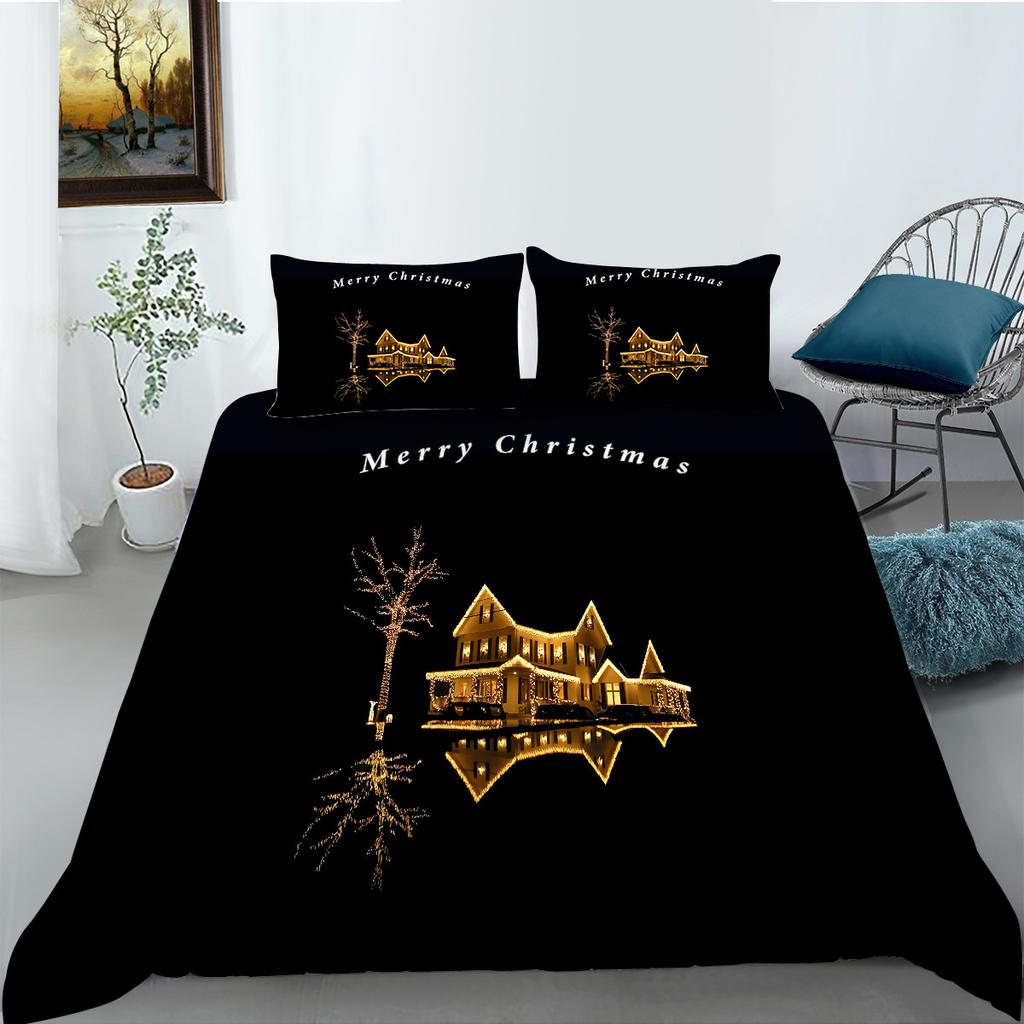Weihnachtsgeschenk Serie Bettbezug Kissenbezug Zwei- oder Dreiteiliges Set Polyester Digitaldruck Feiertagsdekoration