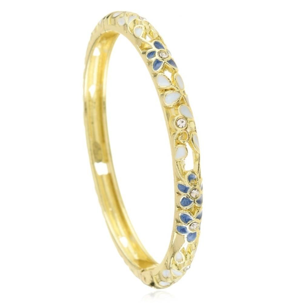 Traditional Flower Crystal Bangle Colorful Women's Hand Bracelet Vintage Cloisonne Bangle Ladies