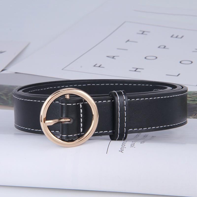 Womens Black Faux Leather Belt With Alloy Buckle Slim Adjustable Waistband Jeans Casual Outfits