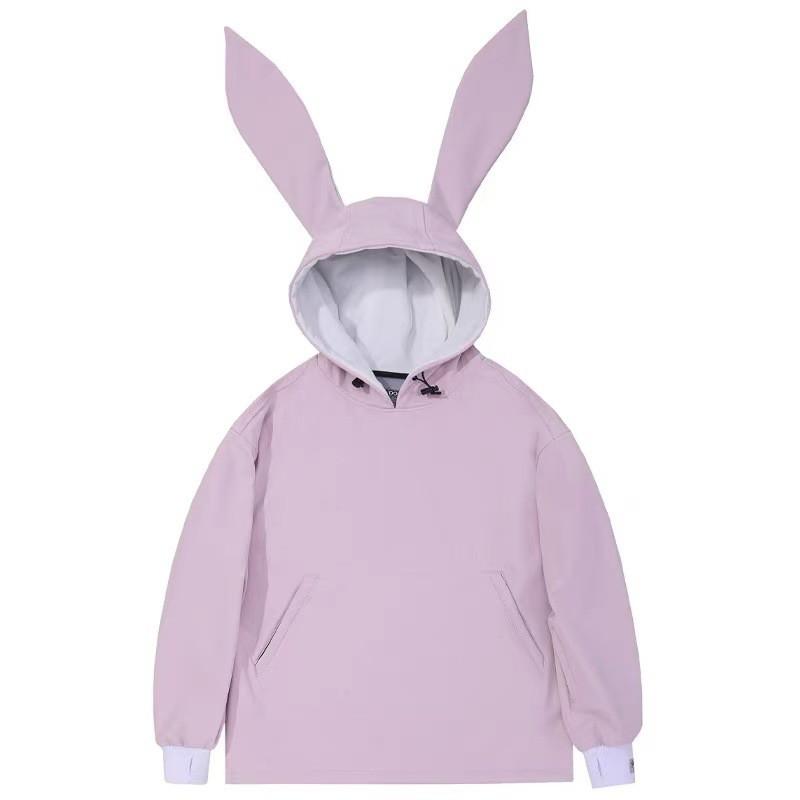 Pink Dopamine Rabbit Ear Hooded Fleece-Lined Windproof Waterproof Ski Suit Set Men Women Winter Outdoor Snow Sports