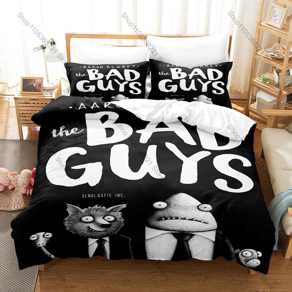 Cool The Bad Guys Cartoon 3PCS Bedding Set Wolf Snake Shark Microfiber Duvet Cover 2Pillowcases No Inner Core