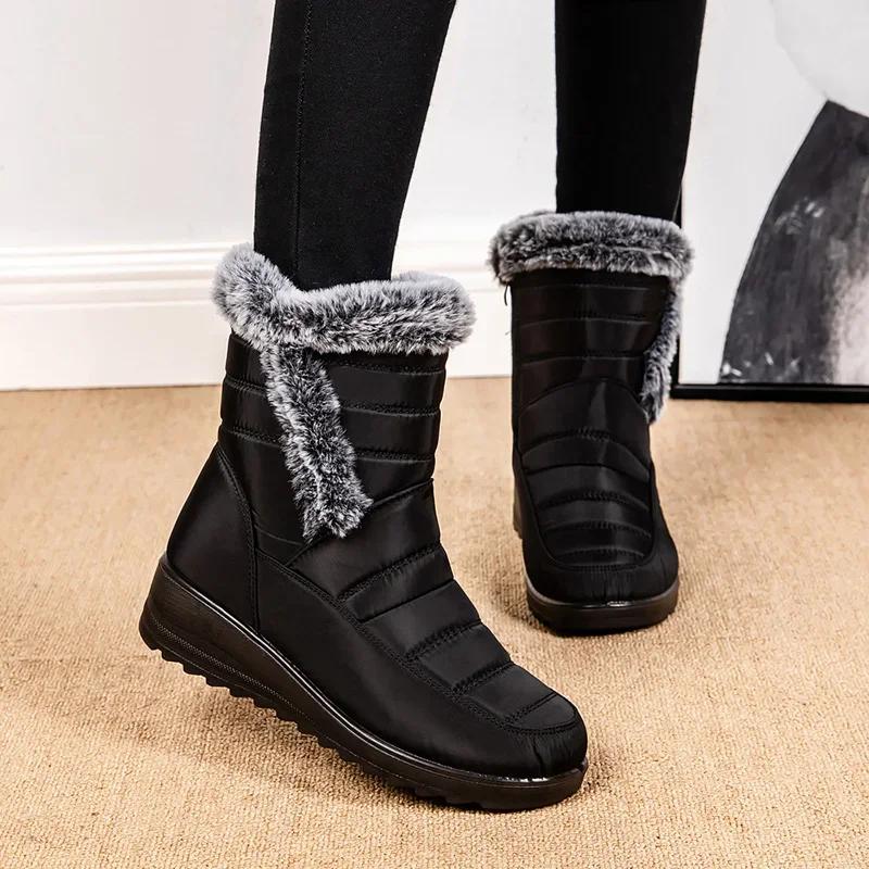 Non Slip Waterproof Snow Boots Women Plus Size 44 Faux Fur Platform Winter Boots Woman Warm Plush Ankle Booties Cotton Shoes