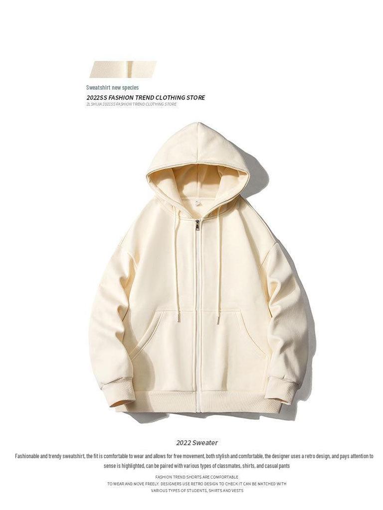 2024 Hong Kong Style Hooded Cardigan Sweatshirt with Long Sleeves and Drawstring