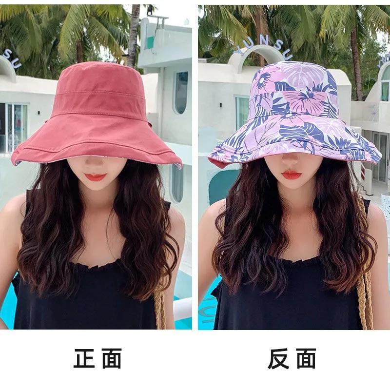 

Reversible Foldable Cotton Sun Hat for Women Summer Wide Brim UV Protection Panama Beach Bucket Hat Ladies Girls Outdoor Sea Hat 56-58cm
