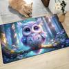 Colorful Owl Flannel Door Mat Carpet, Non-Slip Cute Neon Design for Living Room Kitchen Entrance Office Decor, Floor Mat Gift