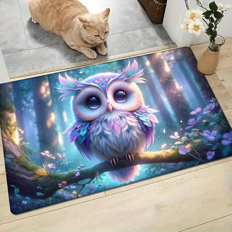 Bunte Eule Flanell Fußmatte Teppich, Rutschfest Süßes Neon Design für Wohnzimmer Küche Eingang Büro Dekor, Bodenteppich Geschenk