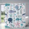 Cartoon Ocean Shower Curtain, Starfish Jellyfish Whale Fish Seaweed Bathroom Partition Curtain, Bathroom Bathtub Shower Curtain