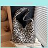 Borsa Tote in Tela con Fantasia Pois e Stampa Leopardo, Stile Minimalista Urbano, Per Uso Quotidiano, con Chiusura Magnetica e Tasche Interne