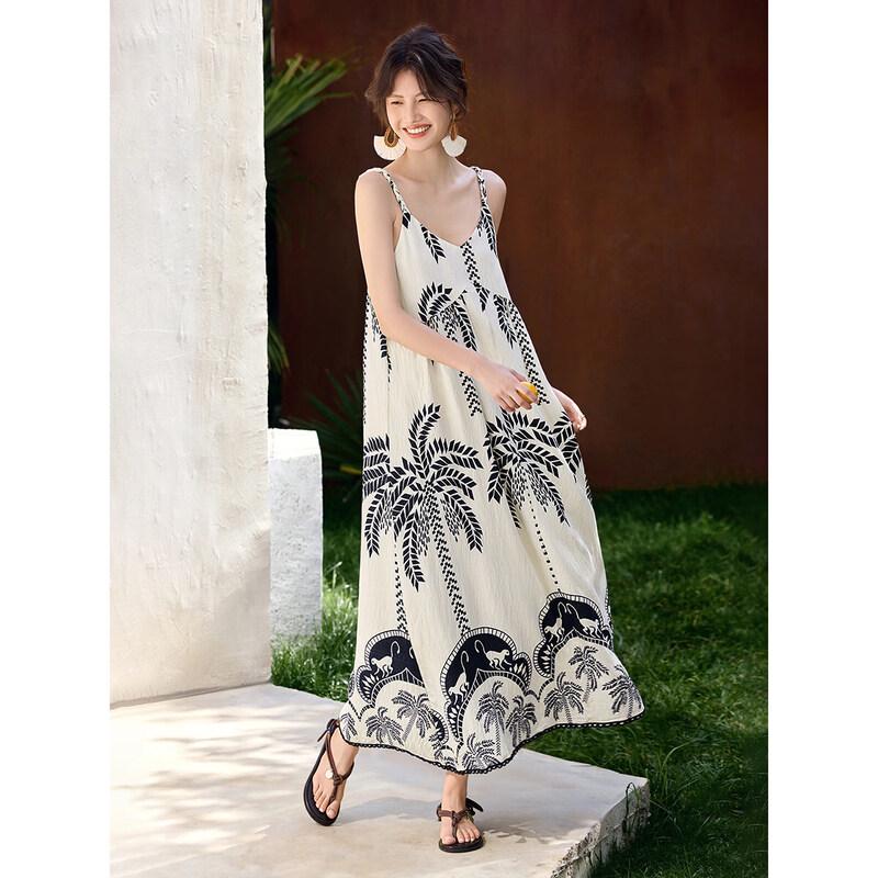Elegant Floral Print V-Neck Cami Midi Dress XL