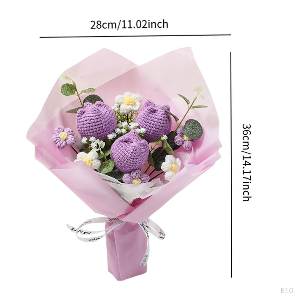 Aranjamente florale croșetate, buchet, piesă centrală artificială, decorațiuni de masă, tricotate manual