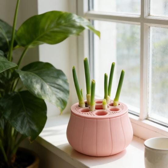 Countertop Scallion Planter Hydroponic Regrow Station with Detachable Lid Kitchen Regrowing Planter for Easy Scallion Regrowth