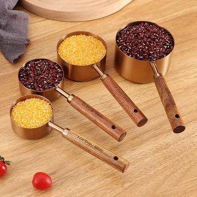 Gold Holzgriff Edelstahl Messbecher Löffel Backen Werkzeuge Kaffee Messlöffel Set Bartending Skala Zubehör