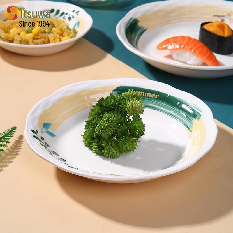 Wuhua A5 Eukalyptus Melamin Geschirr: Langlebige, leicht zu reinigende Schüsseln & Teller in Lebensmittelqualität, ideal für den Hausgebrauch.