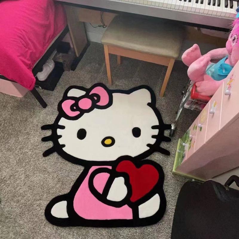 Cartoon Kitty Faux-Kaschmir Fußmatte - Unregelmäßige Form, Wasserabsorbierende Tür-/Badezimmermatte