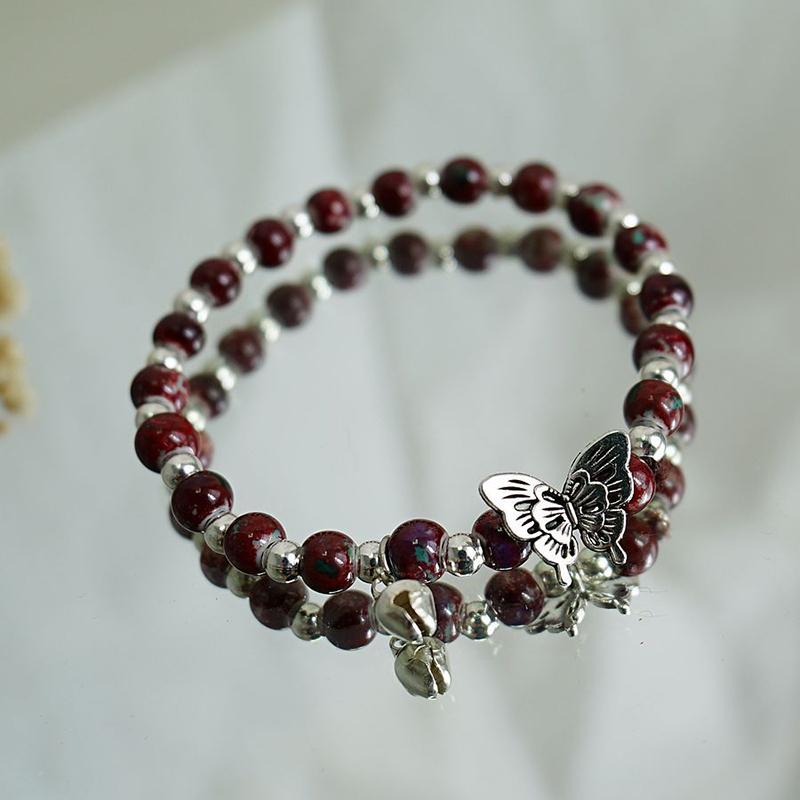 Vintage Multicolor Ceramic Beaded Bracelet For Women Girls Colorful Woven Butterfly Beaded Bracelet Jewelry Accessories Gifts