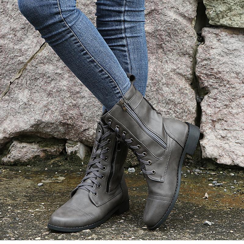 Women's European-Style Martin Boots 2025 Fall/Winter Flat-Heel Oversized Buckle Short Boots