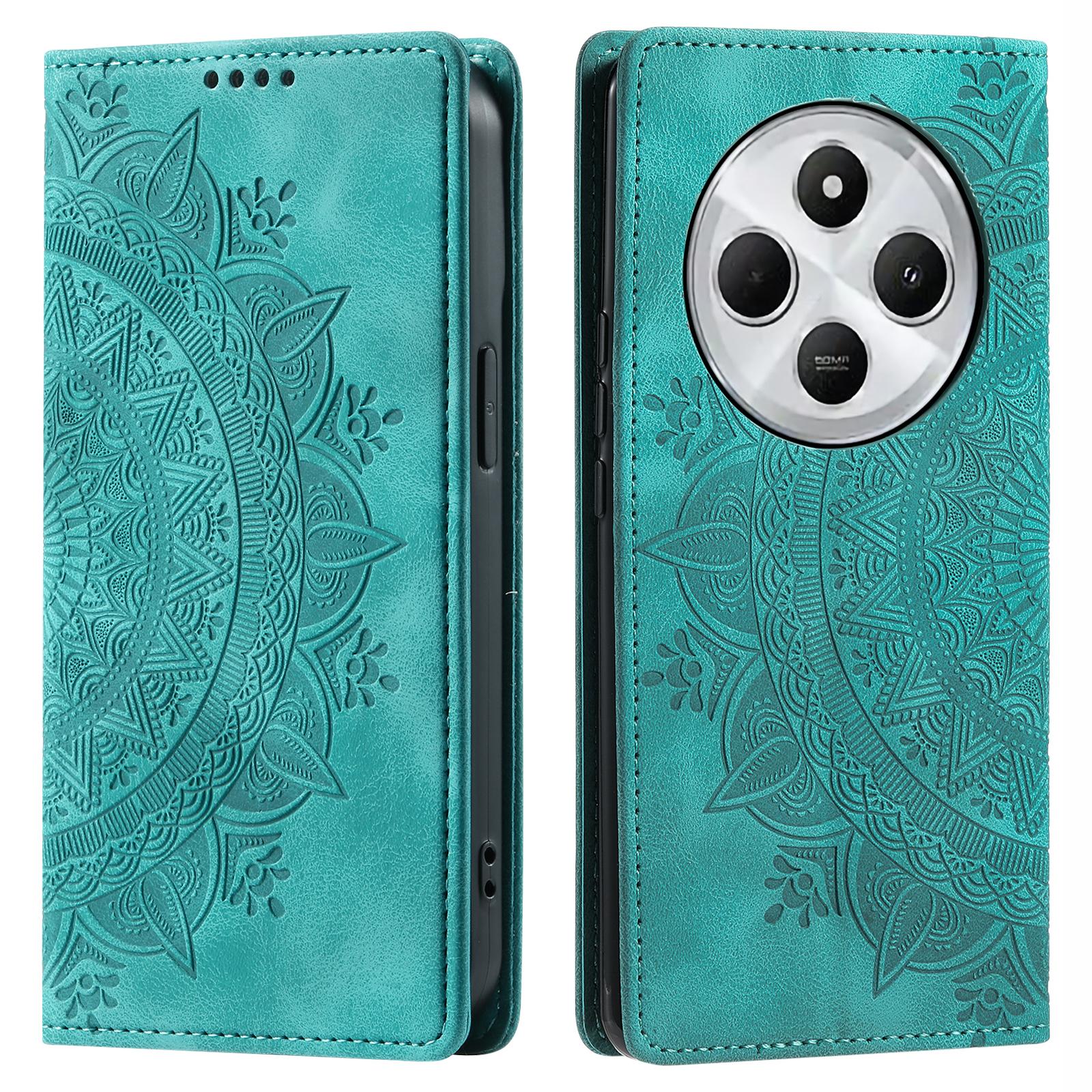 

Style 010 For Xiaomi Poco C75 4G/Redmi 14R 5G/14C 4G Wallet Stand Case Imprinted Leather Phone Cover Mint Green