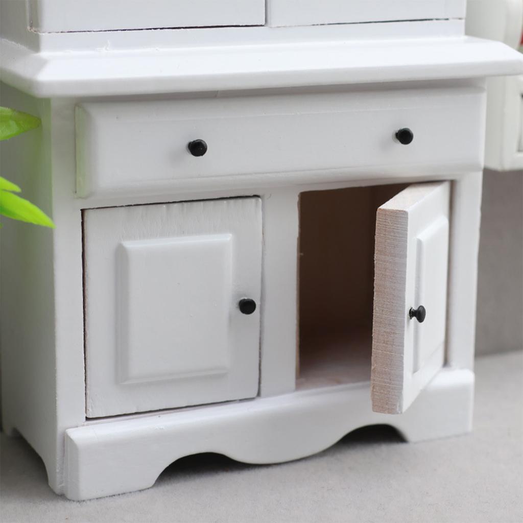 Miniature Wood Display Cabinet For 1/12 Doll House Decoration with Functional Storage Space Drawer Craft Project Props