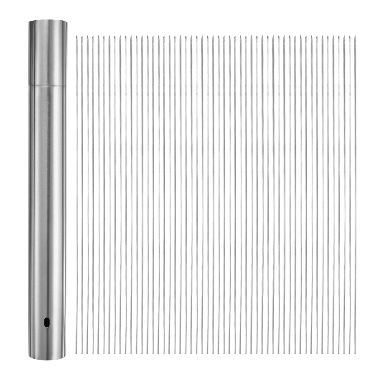 

uxcell Metal Kebab 40cm x 5mm Stainless Steel Round Barbecue Reusable BBQ Skewers with Tube Storage for Outdoor for and Vegetables 100-Pack Skewers,