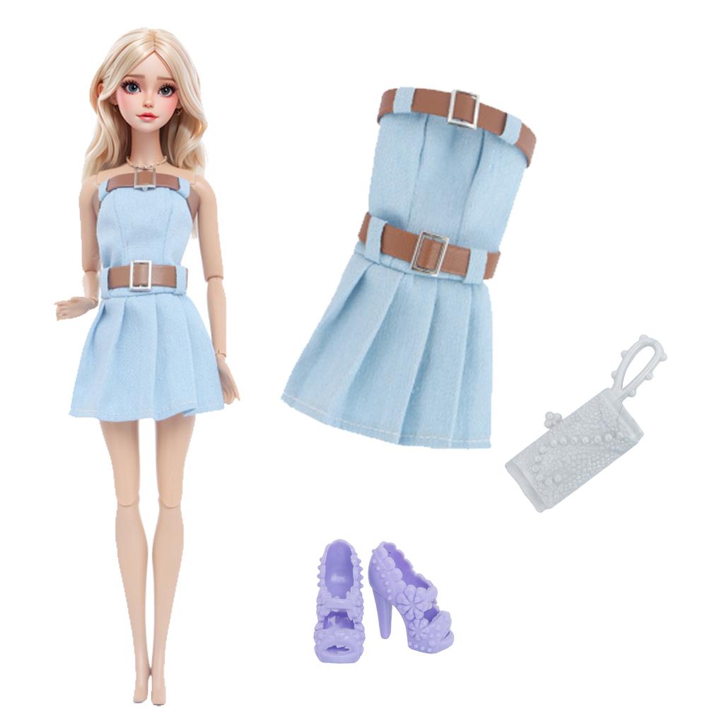 

3 шт./компл. Модное летнее платье для куклы Барби 30 см, одежда для куклы-девочки с туфлями на высоком каблуке, сумочкой, аксессуарами для камеры, детская игрушка, подарок