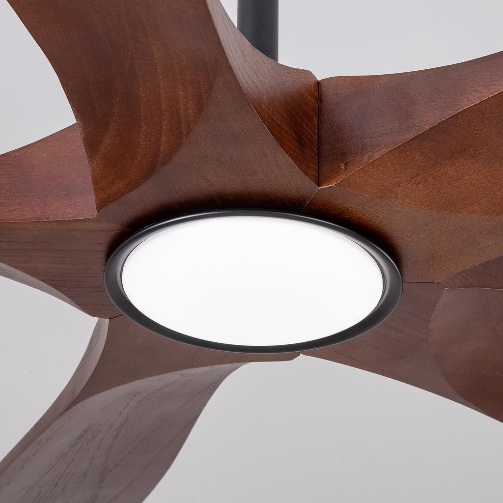52-Inch Ceiling Fan with Light and Remote Control, Five Solid Wood Blades, 3CCT, dimmable, six speed settings, for bedrooms/living rooms/guest rooms