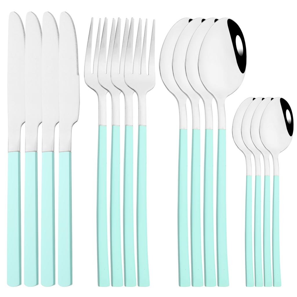 16Pcs Rose Gold Dinnerware Set Knife Fork Coffee Tea Spoon Cutlery Set Stainless Steel Tableware Western Home Kitchen Flatware