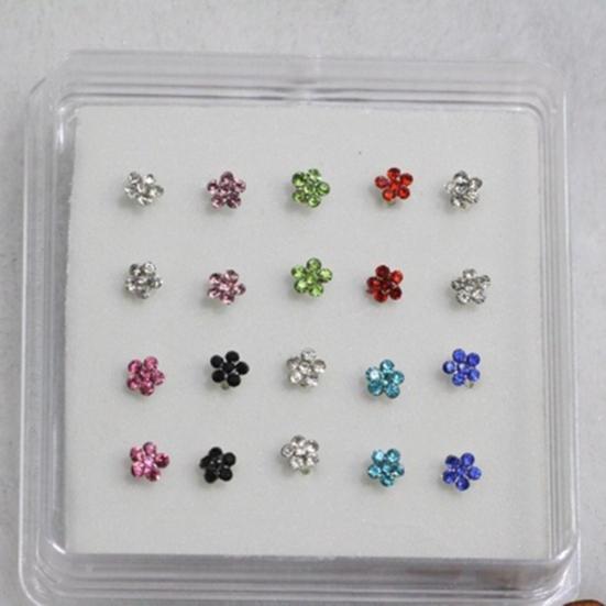 20 Teile/schachtel Frauen Blume Strass Versilbert Nase Stud Body Piercing Schmuck