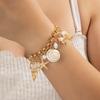Women's Starfish & Conch Gold Chain Pearl Pendant Jewelry, Versatile Seaside Vacation Style Bracelet