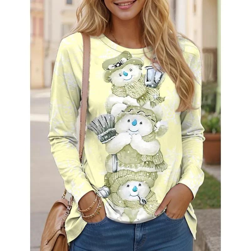 Fashion Women's Crew Neck Long Sleeve 3D Casual Color Printing Casual Long Sleeve Crew Neck T-Shirt