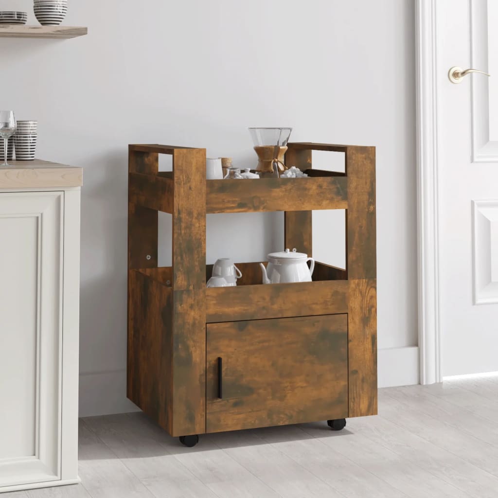 Kitchen Trolley Smoked Oak Finish 60 X 45 X 80 Cm Engineered Wood