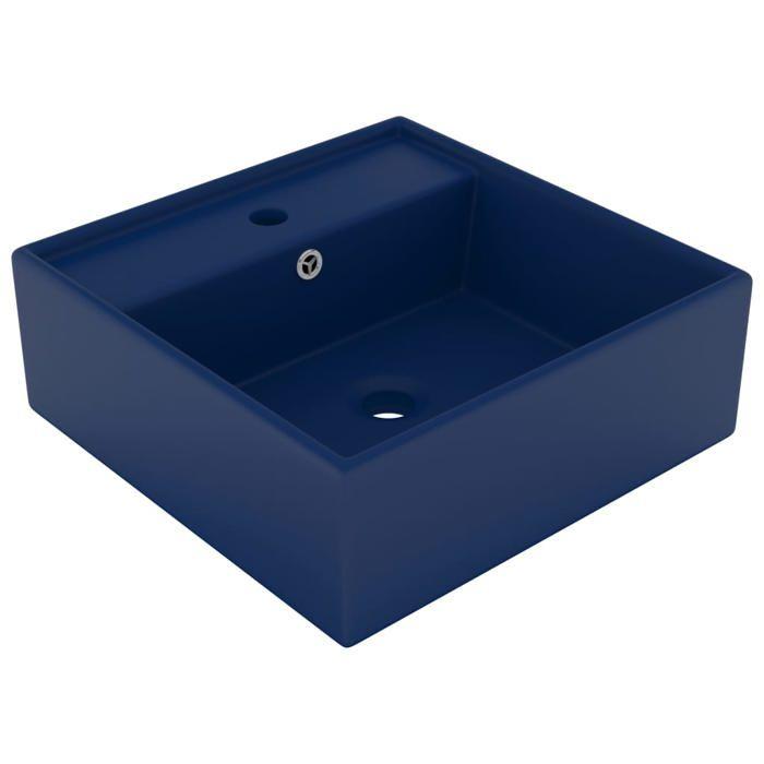 VidaXL Lavabo carré à trop-plein Bleu foncé mat 41x41 cm Céramique