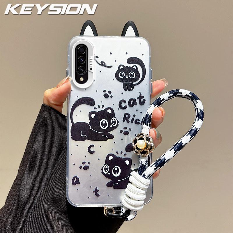 

KEYSION Милий Мультяшний Чохол з Вушками для Samsung A50 A50S зі Шнурком М який Силікон+ПК Ударостійка Задня Кришка Телефону для Galaxy A30S for Samsung A50
