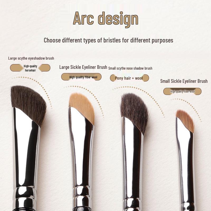 Schräger Sichel Pinsel Set für Make-up: Lidschatten-, Nasenkontur-, Unteraugen-Highlight- und Eyeliner-Pinsel aus Rosshaar und Wolle