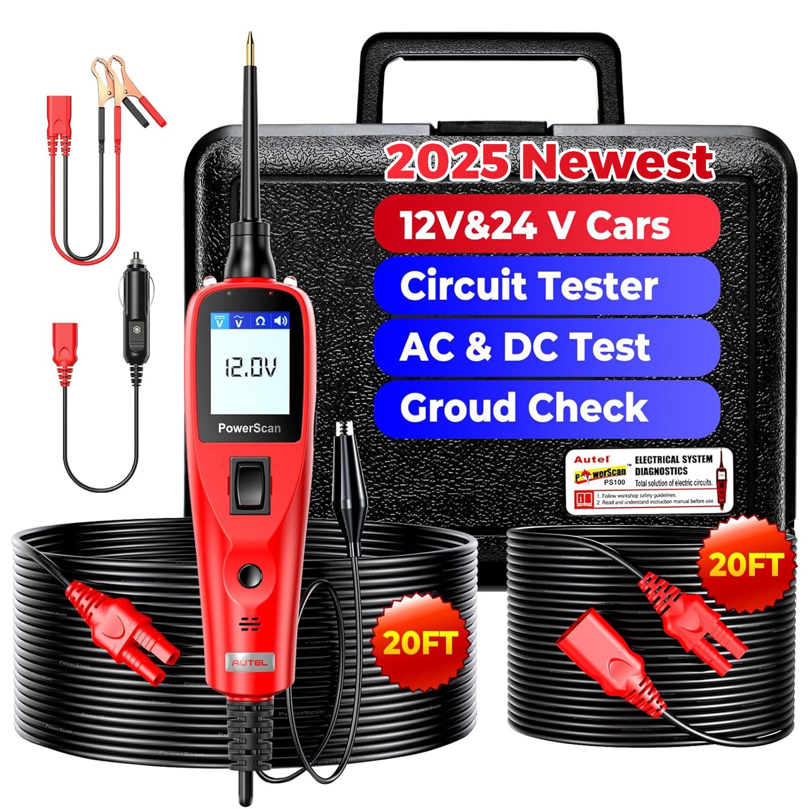 

Autel PowerScan Circuit Tester 2025 Power Circuit Probe Electrical Breaker Circuit Voltage Resistance Duty Cycle Active with 20ft Extension Cable