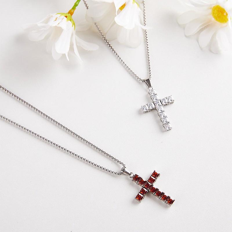 2026 Stone Cross Necklace Fashion Light Luxury Necklace Jewelry Premium Jewelry Full Diamond Men's Necklace