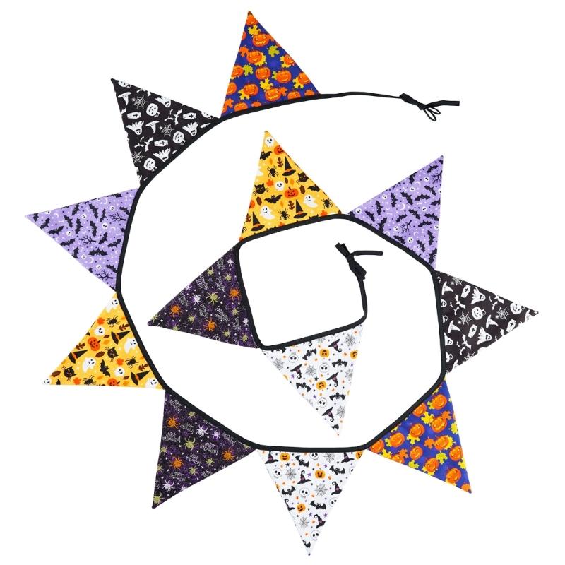 Colorful Halloween Triangular Flags Thanksgiving Cotton Fabric Pennant Bunting Banners for Schools Homes and Offices