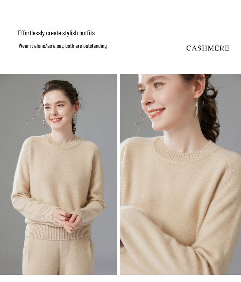 Soft, Skin-Friendly Cashmere Sweater – Stylish Saddle Shoulder, Round Neck, Loose Fit, Slimming Design for Autumn/Winter 2026 Women’s Collection