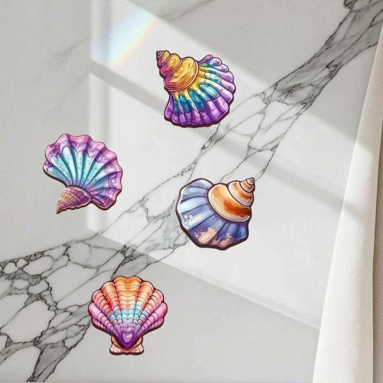 4 Pièces Art Mural Coquillages Marins Côtiers, Décoration Murale Suspendue Océanique Colorée en Bois, Sculpture Murale Côtière de Ferme pour Maison de Plage,