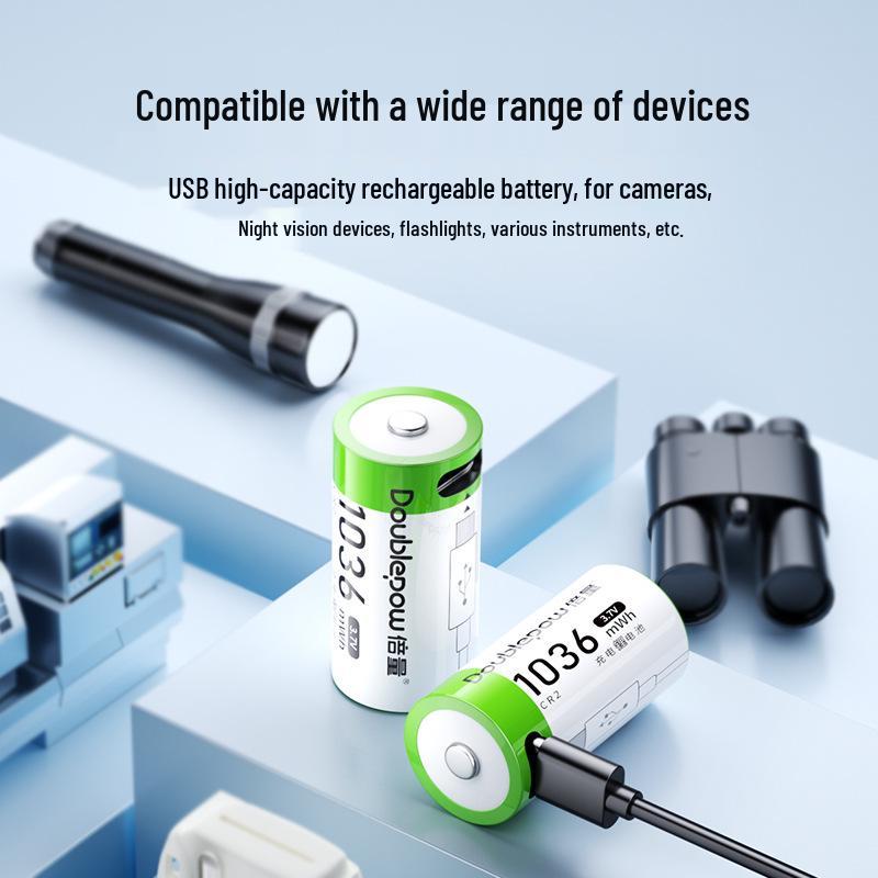 3.7V High-Capacity CR2 Rechargeable Lithium Battery with USB Type-C Charging for Cameras and Flashlights