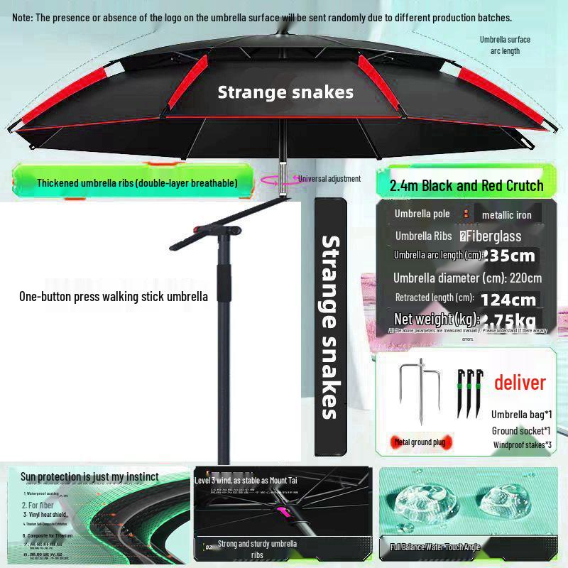 2025 Stainless Steel Large Fishing Umbrella: Thickened Double Layer Sun Protection